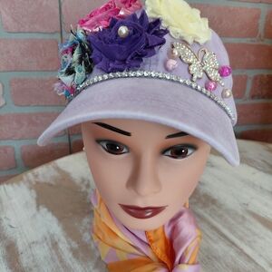 Lavender Embellished Floral Baseball Cap